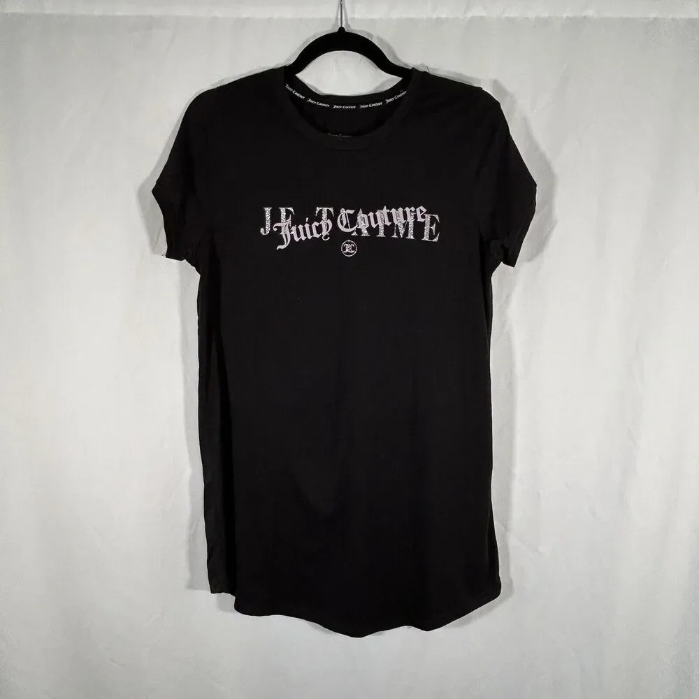 Juicy Couture Mini Dress Women's Medium Black Print JE T'aime Short Sleeve